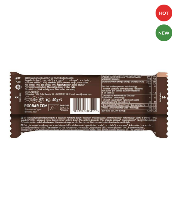 ROOBAR Almendra & Proteina cobertura chocolate 40g BIO/Eco