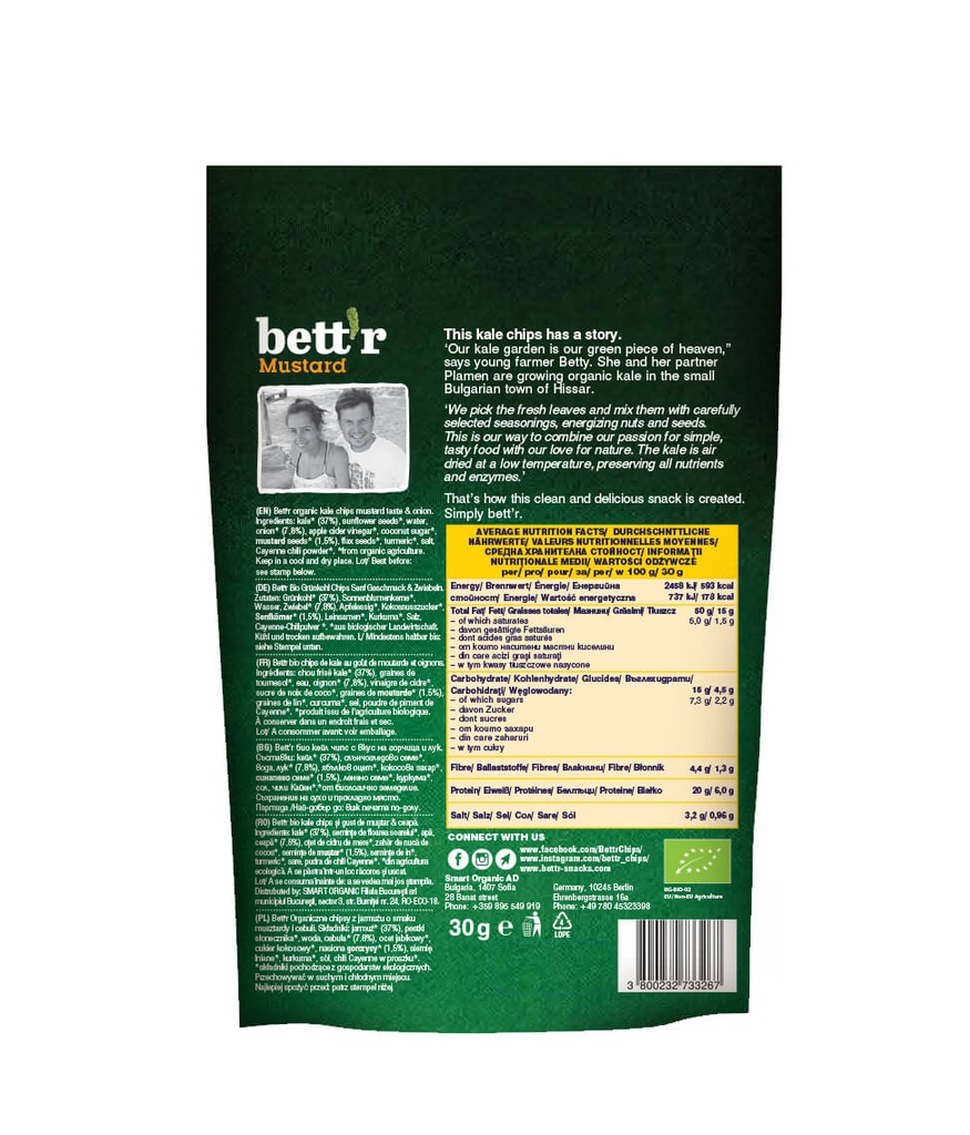 BETT'R Kale chips mostaza & cebolla 30g BIO