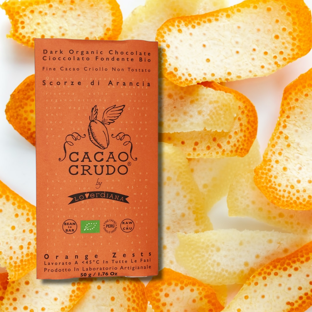 Cacao Crudo Raw tableta Chocolate  con naranja de Sicilia 50g BIO