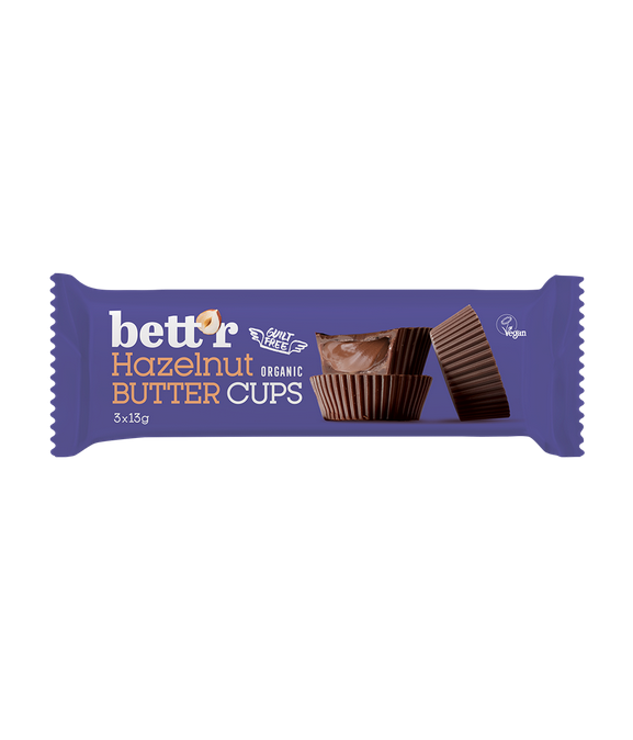 Bett'r NUT butter cups con praline de avellana 3 x 13g BIO