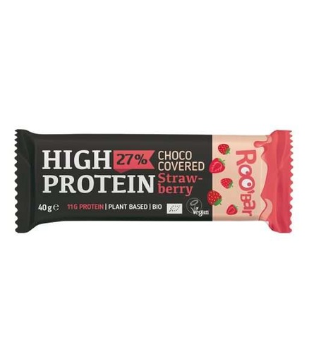 ROOBAR High protein Fresa cobertura chocolate rosa 40g Caja de 16